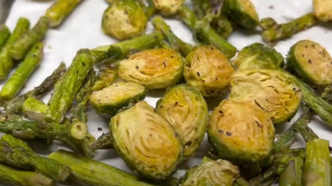 Baked Asparagus and Brussels Sprouts